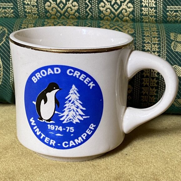 Boy Scouts Vintage Coffee Mug Broad Creek Winter Camper 1974-1975 Penguin Tree - Picture 1 of 5
